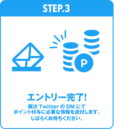 順次TwitterのDMにてポイント付与に必要な情報を送付します。