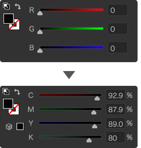 RGB→CMYKへ変換した場合